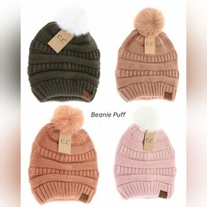 #1023 Cozy Knit Beanie Hat with Puff